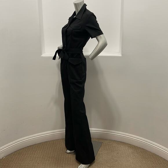 A.L.C. Livingston Short Sleeve Belted Button Front Belted Black Jumpsuit - Picture 5 of 12